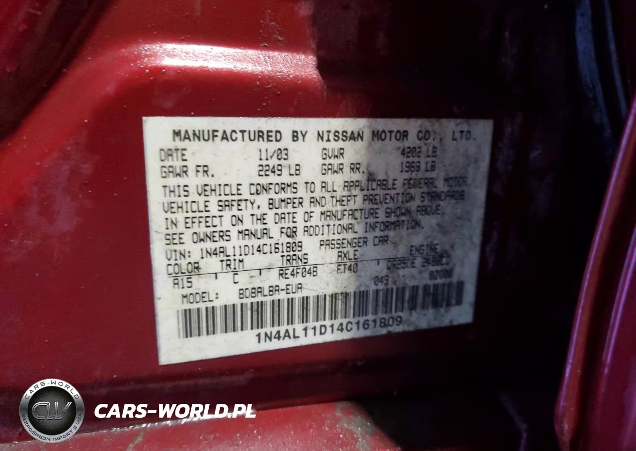 2004 Nissan Altima 2.5 VIN:1N4AL11D14C161809 - 12