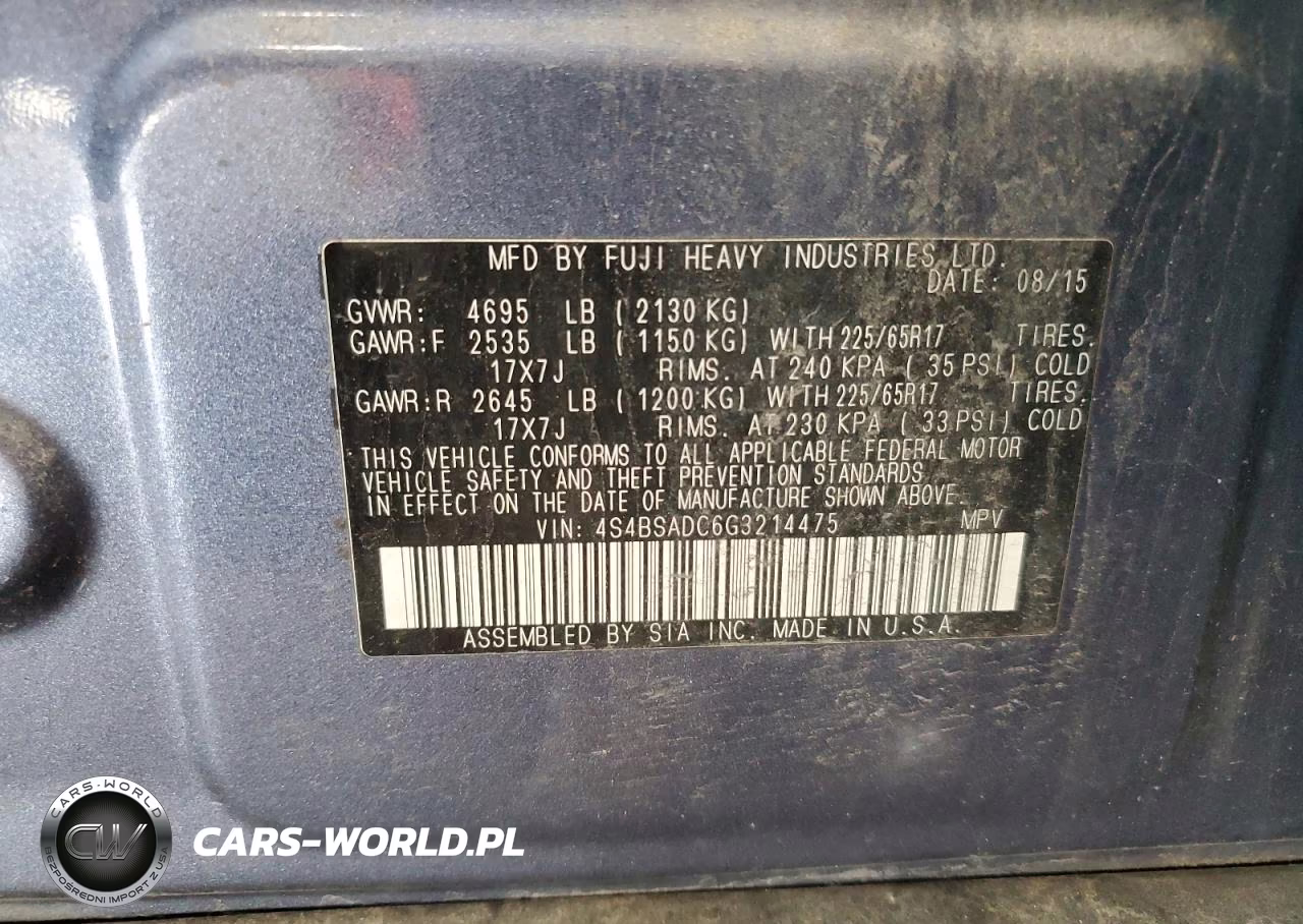 2016 Subaru Outback 2.5I Premium VIN:4S4BSADC6G3214475 - 13