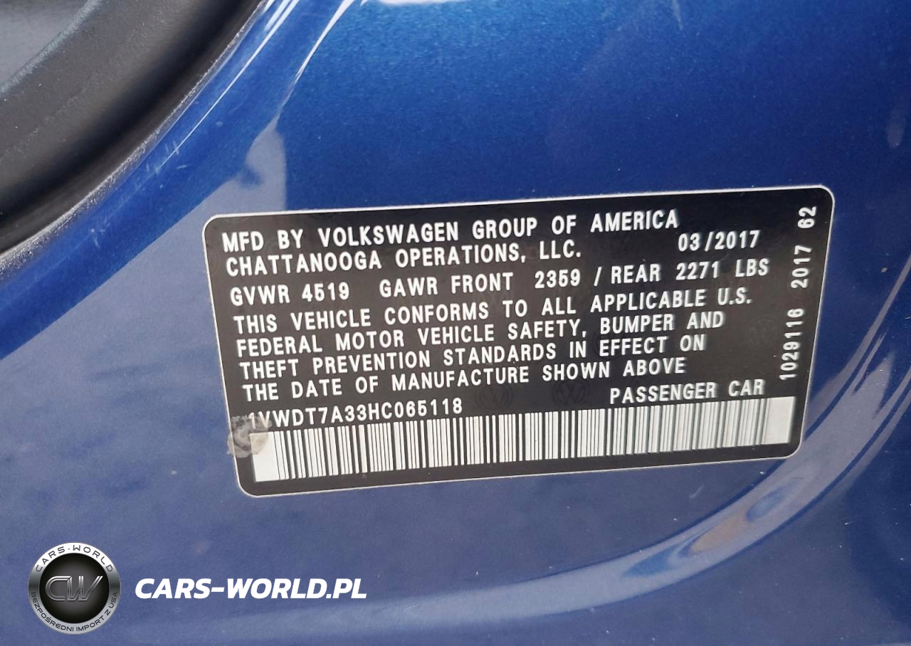 2017 Volkswagen Passat R-Line VIN:1VWDT7A33HC065118 - 12