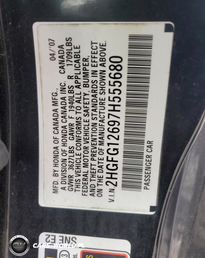 2007 Honda Civic Lx VIN:2HGFG12697H555680 - 12