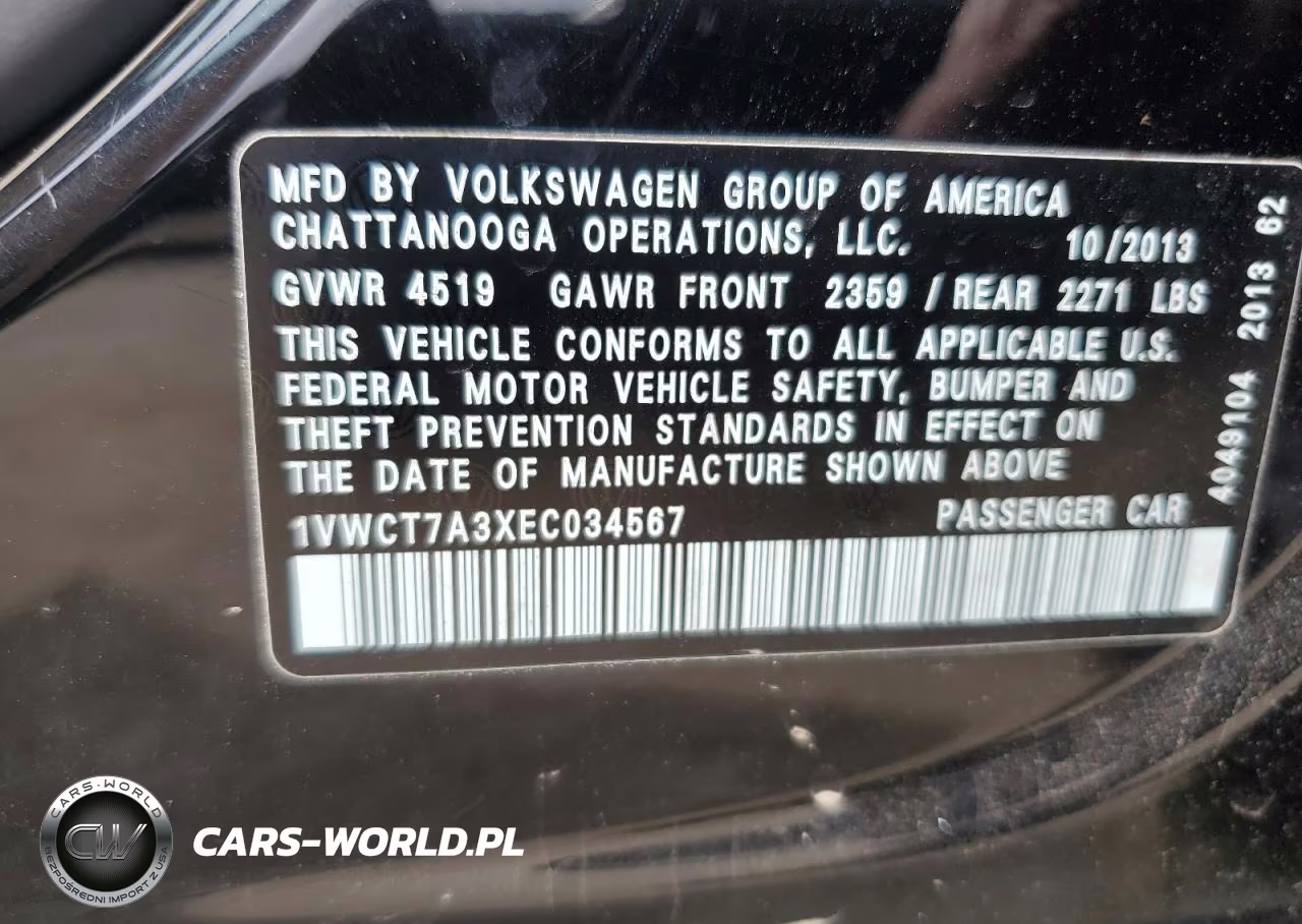 2014 Volkswagen Passat Sel VIN:1VWCT7A3XEC034567 - 12