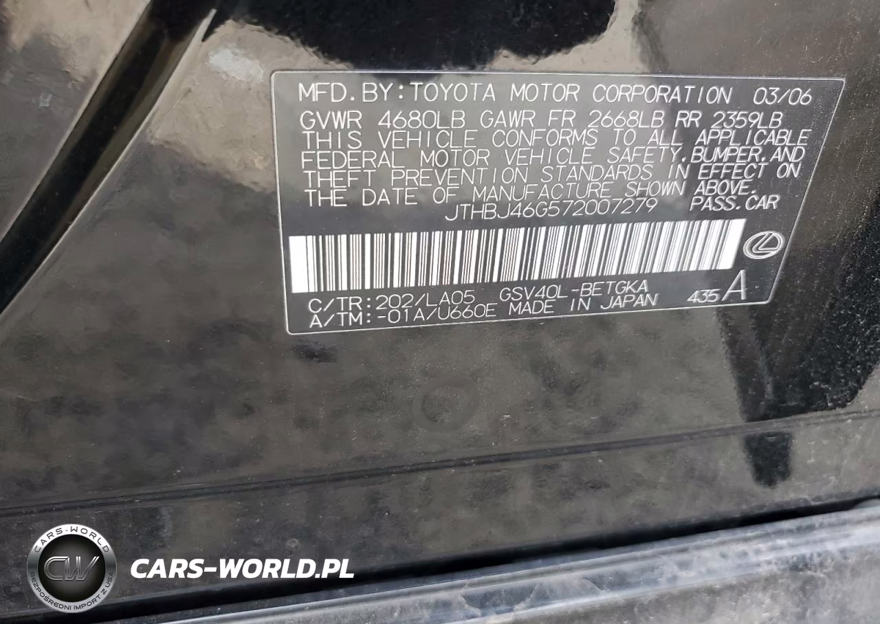 2007 Lexus Es 350 VIN:JTHBJ46G572007279 - 12