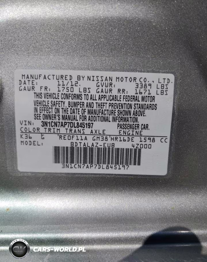 2013 Nissan Versa S VIN:3N1CN7AP7DL845197 - 12