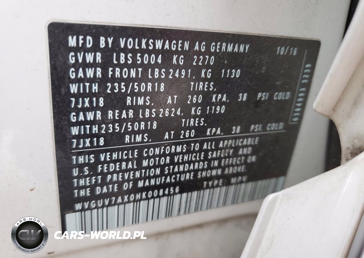 2017 Volkswagen Tiguan Sport VIN:WVGUV7AX0HK008456 - 13
