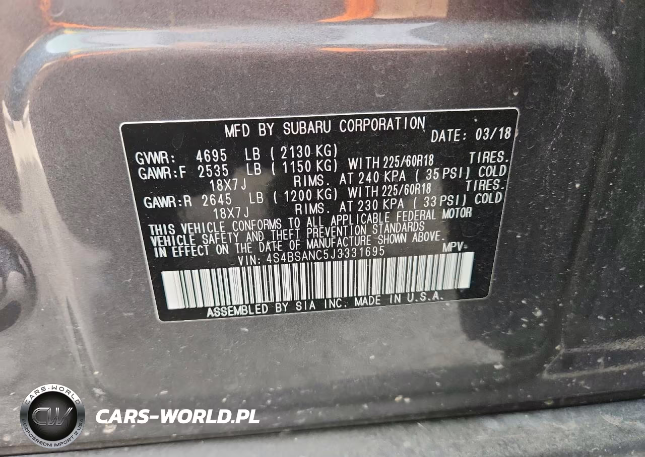 2018 Subaru Outback 2.5I Limited VIN:4S4BSANC5J3331695 - 13