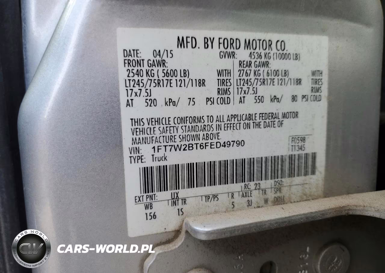 2015 Ford F250 Super Duty VIN:1FT7W2BT6FED49790 - 12