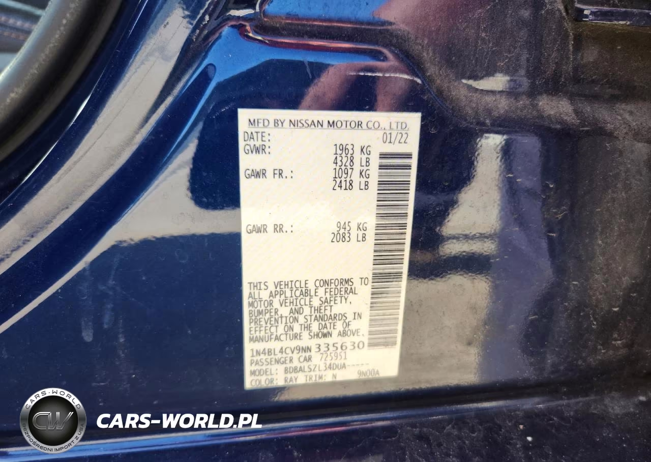 2022 Nissan Altima Sr VIN:1N4BL4CV9NN335630 - 12