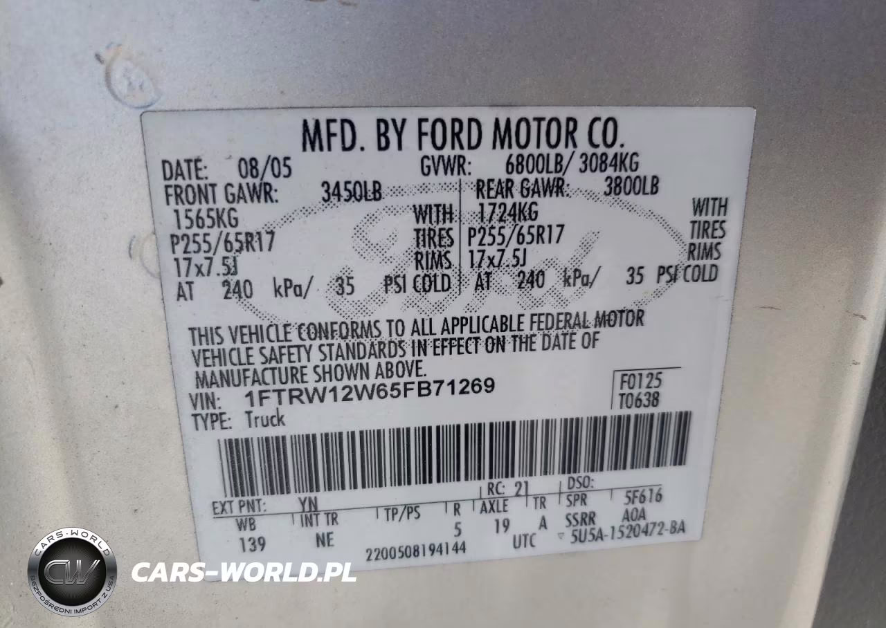 2005 Ford F150 Supercrew VIN:1FTRW12W65FB71269 - 12