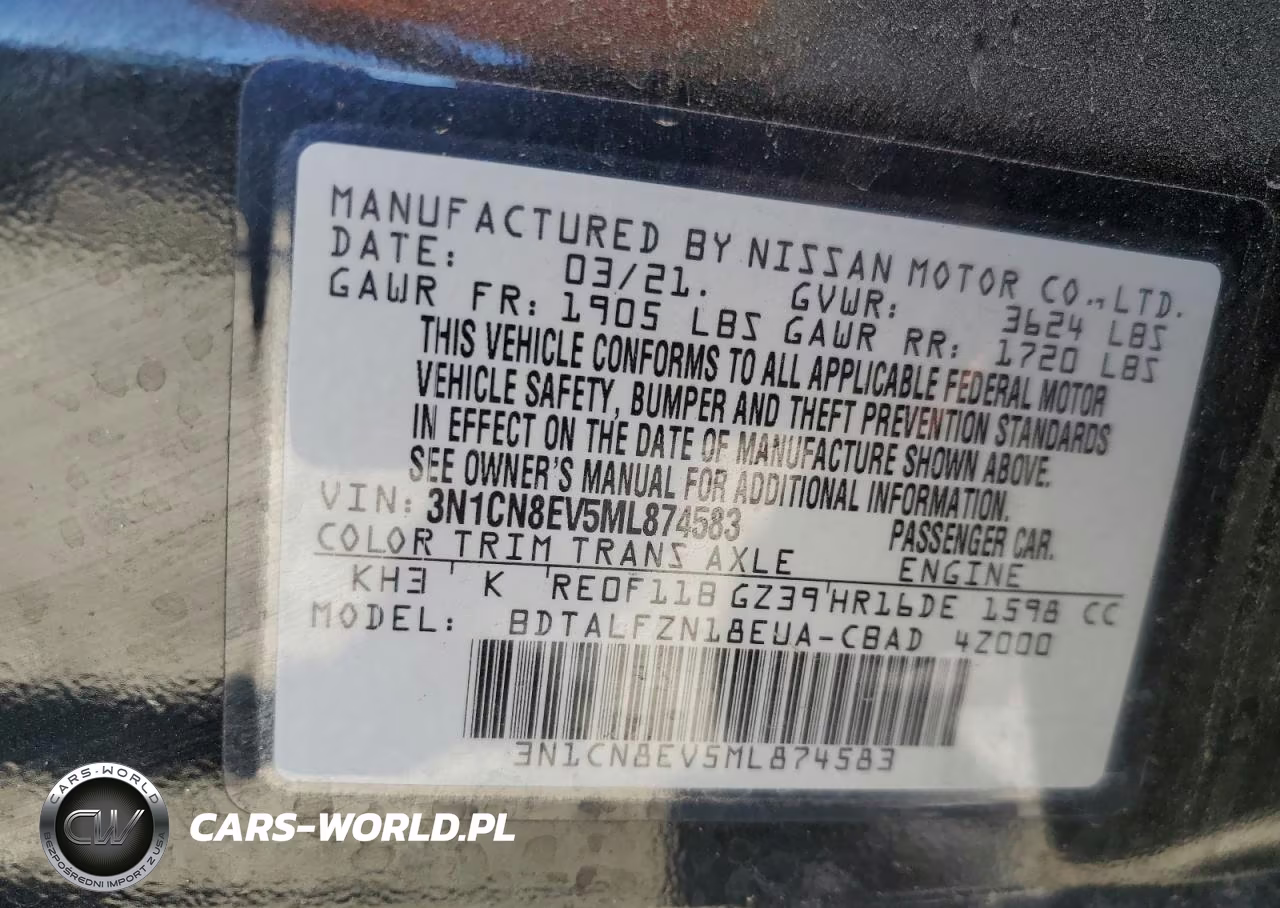 2021 Nissan Versa Sv VIN:3N1CN8EV5ML874583 - 12