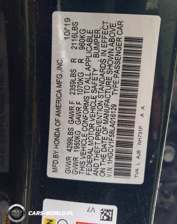 2020 Honda Accord Exl VIN:1HGCV1F58LA016129 - 12