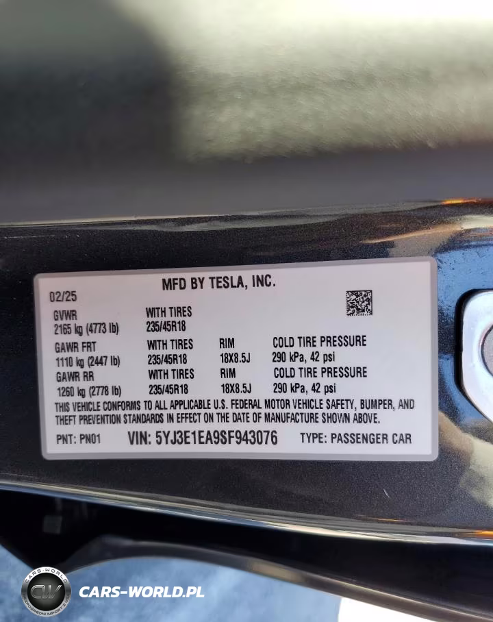 2025 Tesla Model 3 VIN:5YJ3E1EA9SF943076 - 12