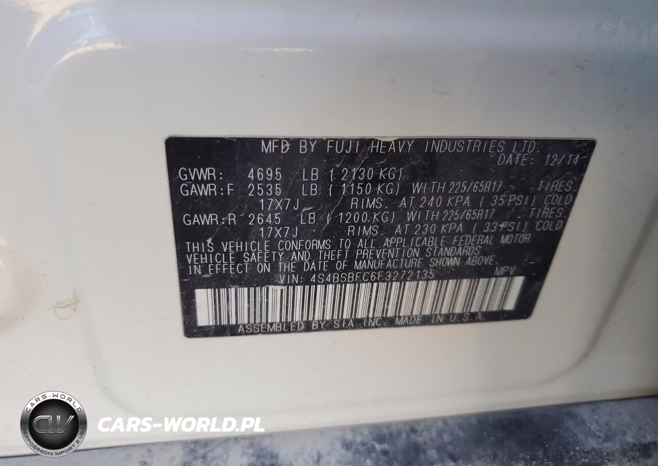 2015 Subaru Outback 2.5I Premium VIN:4S4BSBFC6F3272135 - 12