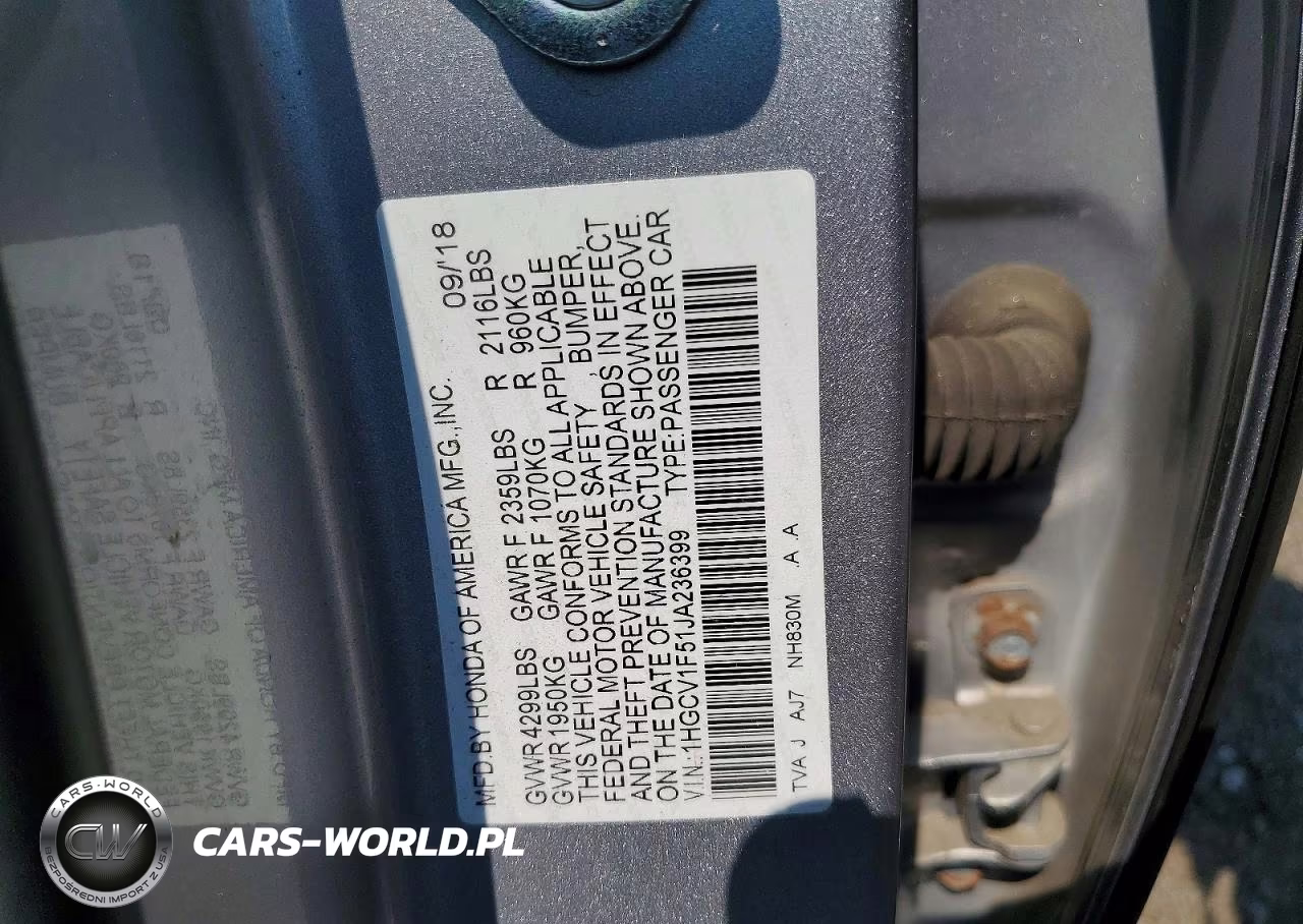 2018 Honda Accord Exl VIN:1HGCV1F51JA236399 - 12