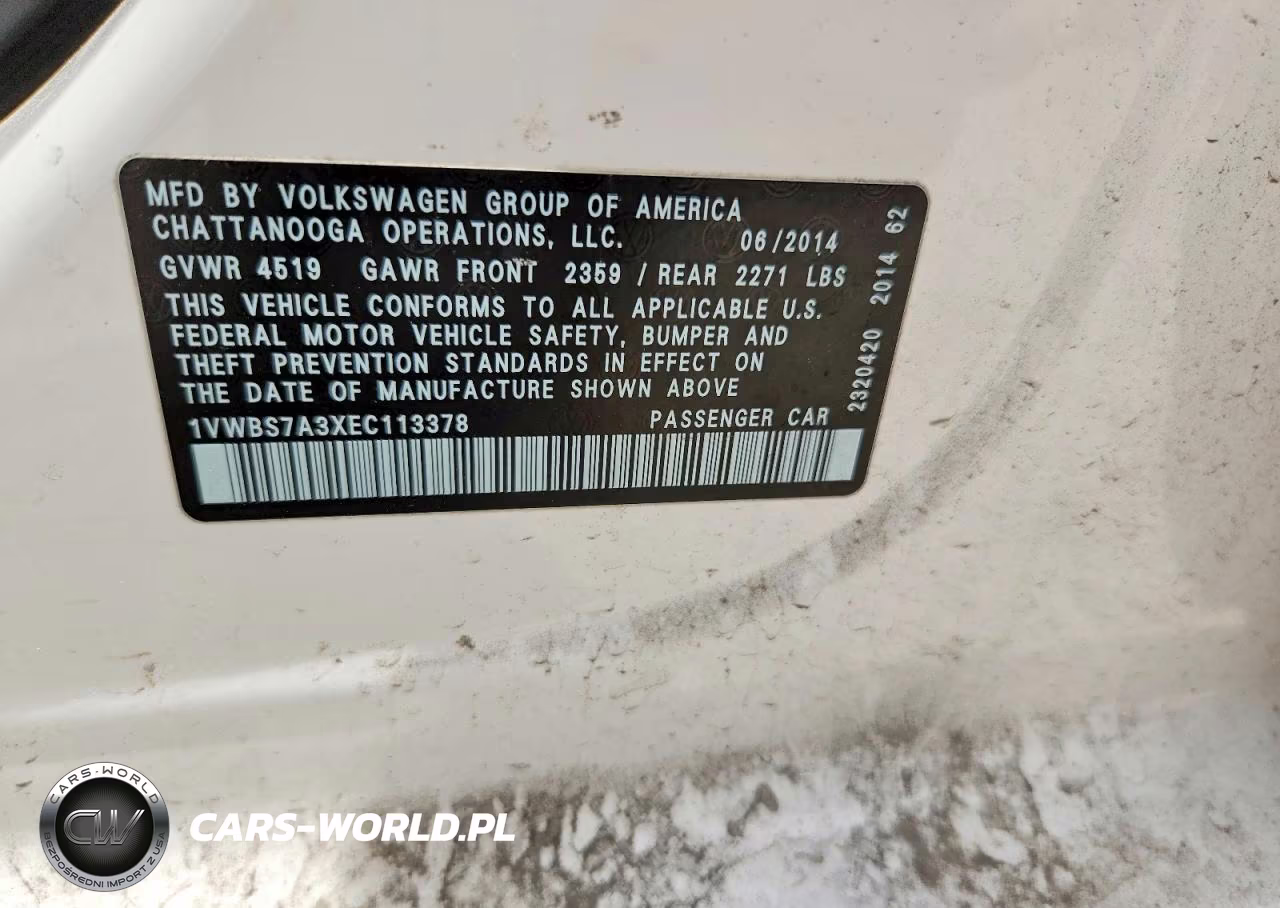 2014 Volkswagen Passat Se VIN:1VWBS7A3XEC113378 - 12