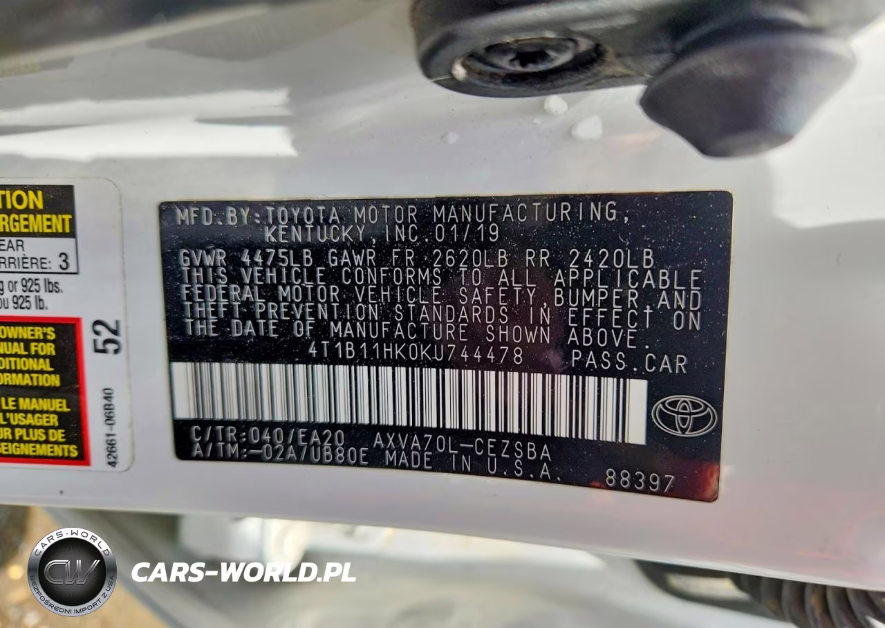 2019 Toyota Camry Se VIN:4T1B11HK0KU744478 - 12