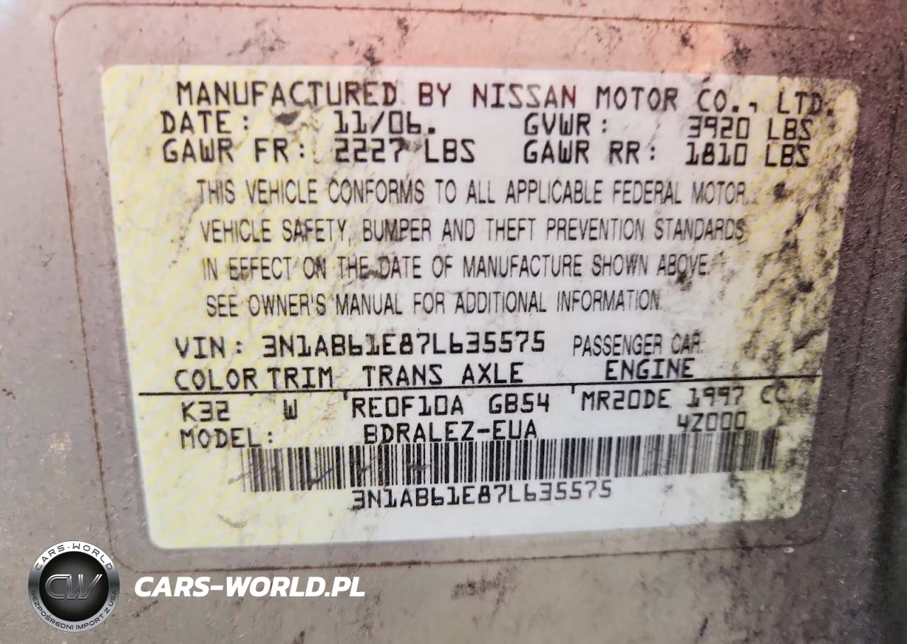 2007 Nissan Sentra 2.0 VIN:3N1AB61E87L635575 - 12