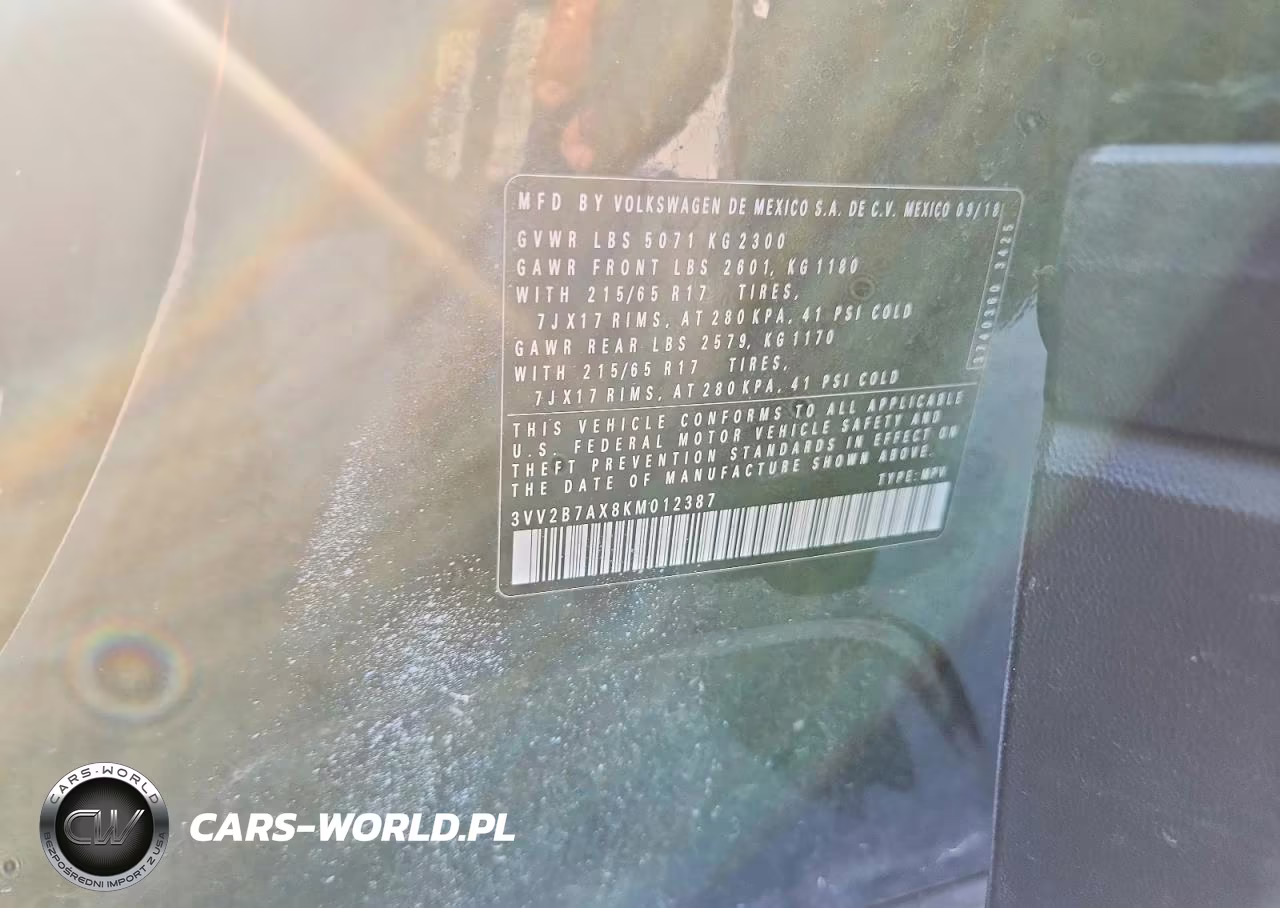 2019 Volkswagen Tiguan Se VIN:3VV2B7AX8KM012387 - 12