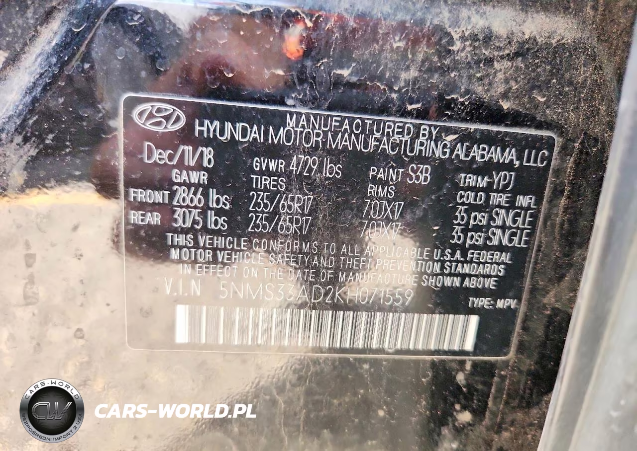 2019 Hyundai Santa Fe Sel 2.4L VIN:5NMS33AD2KH071559 - 13