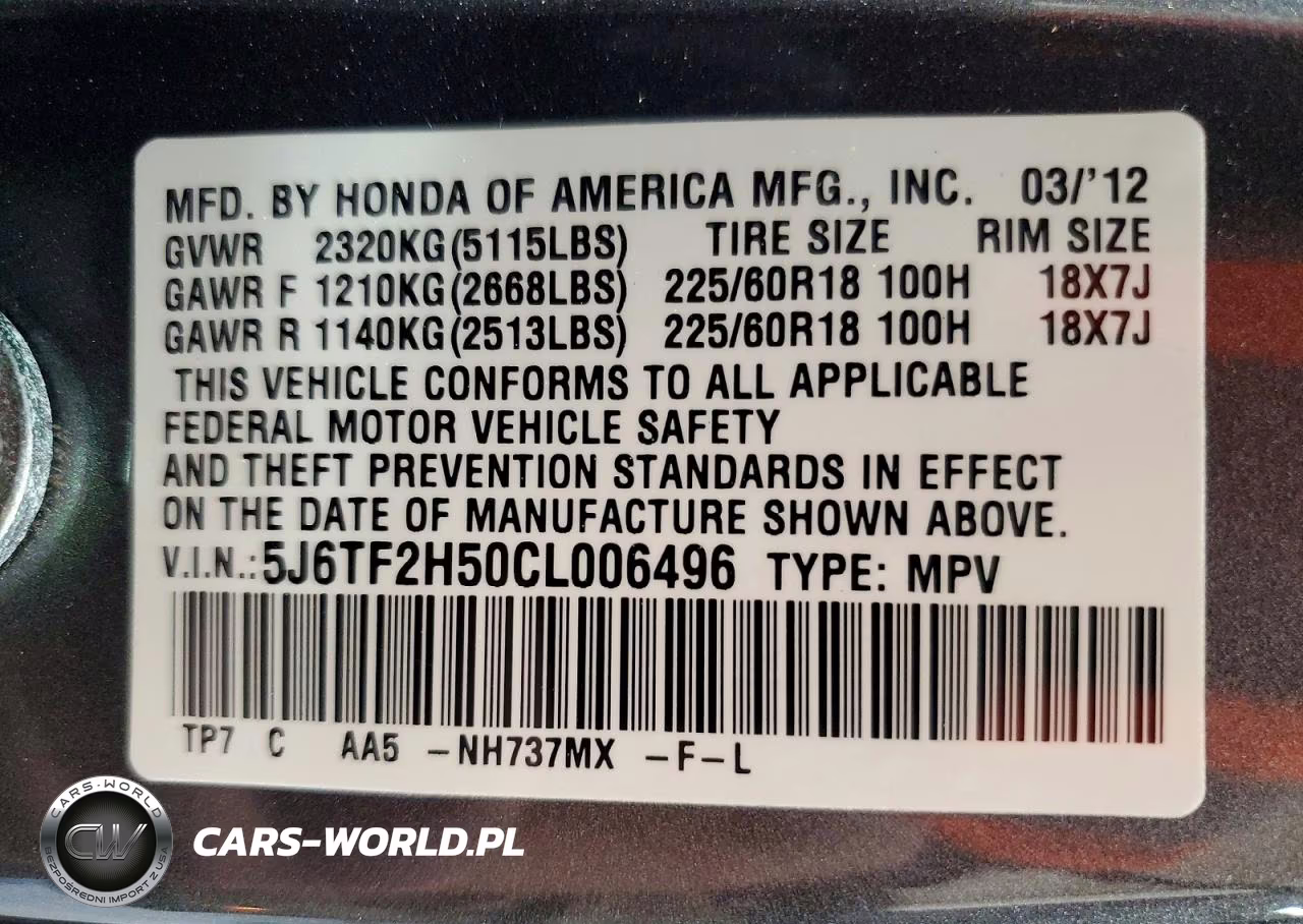 2012 Honda Crosstour Exl VIN:5J6TF2H50CL006496 - 12