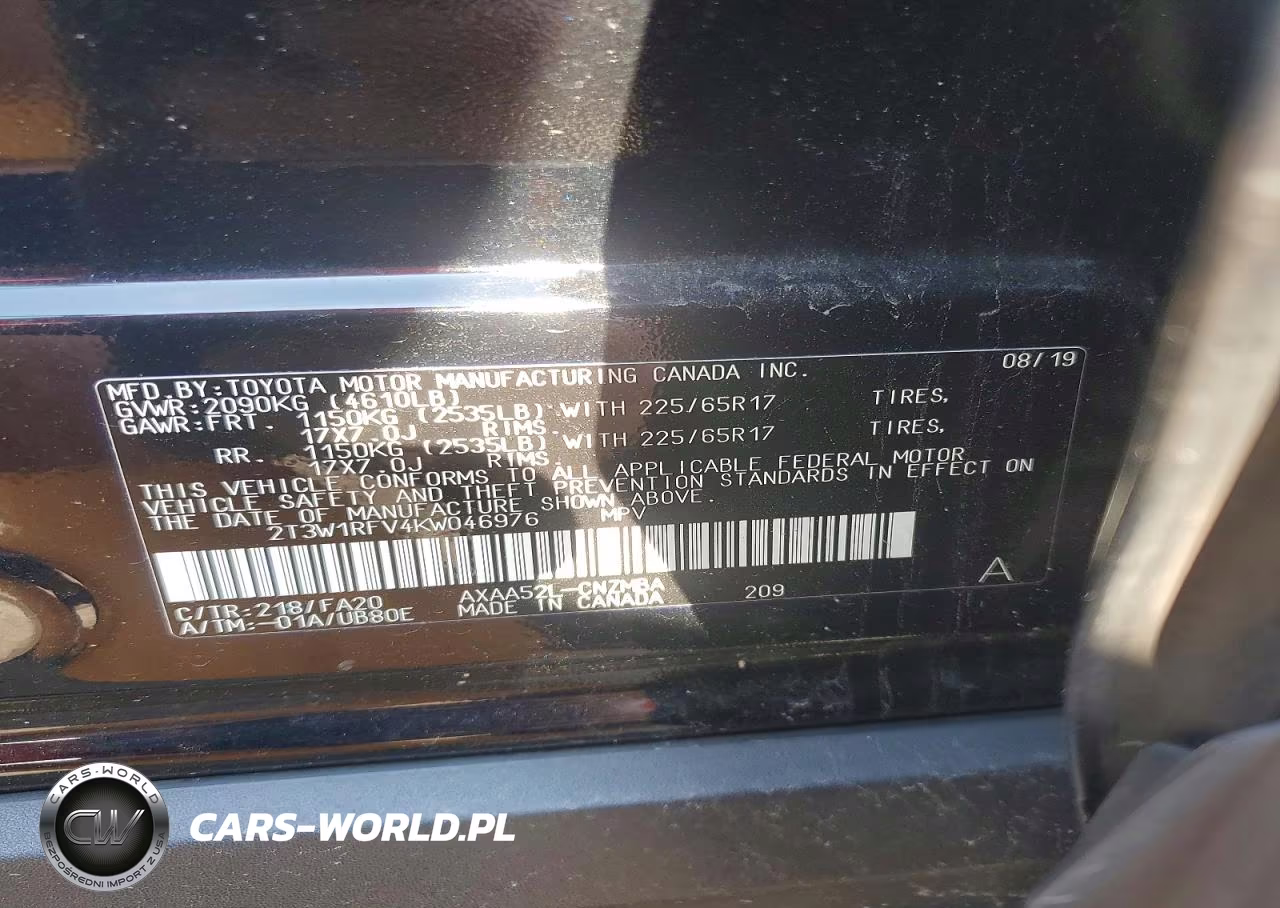 2019 Toyota Rav4 Xle VIN:2T3W1RFV4KW046976 - 12