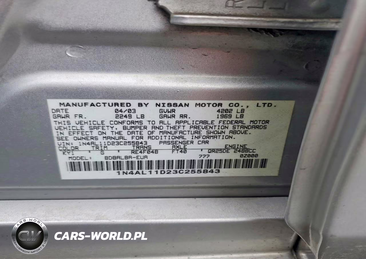 2003 Nissan Altima 2.5 VIN:1N4AL11D23C255843 - 12