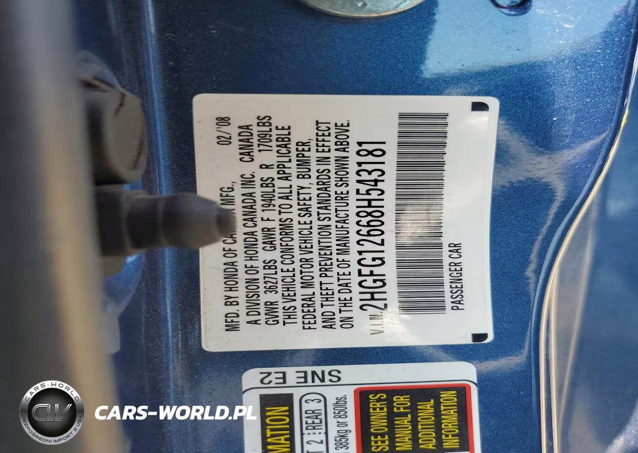 2008 Honda Civic Lx VIN:2HGFG12668H543181 - 12