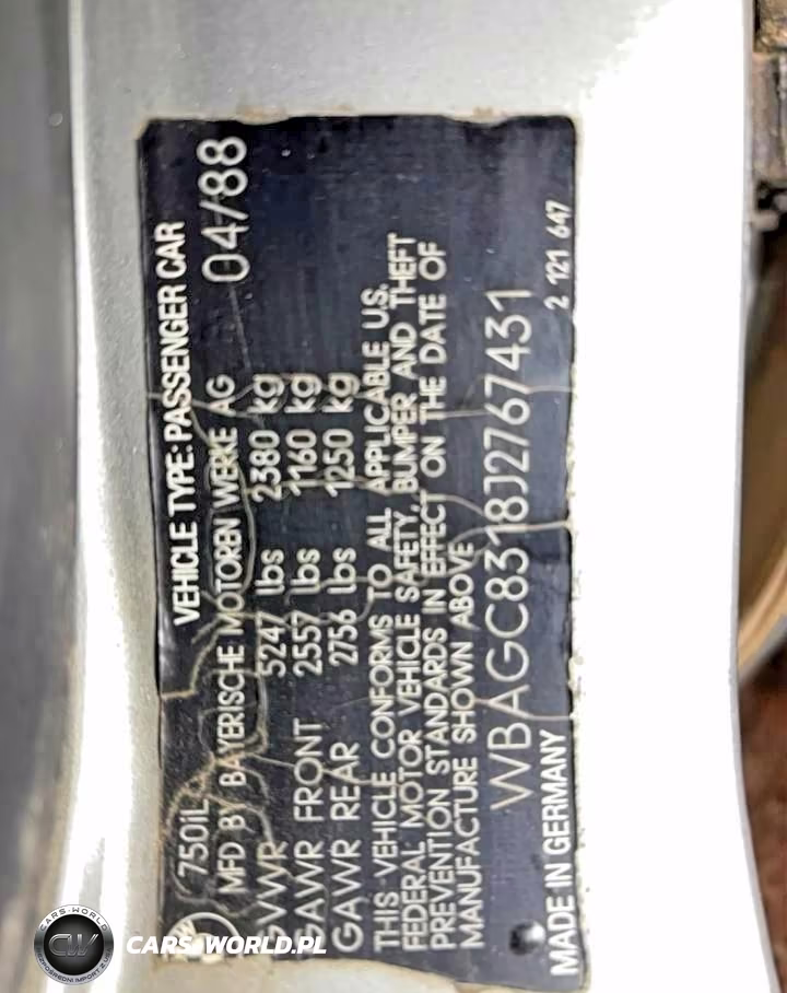 1988 BMW 750 Il VIN:WBAGC8318J2767431 - 12