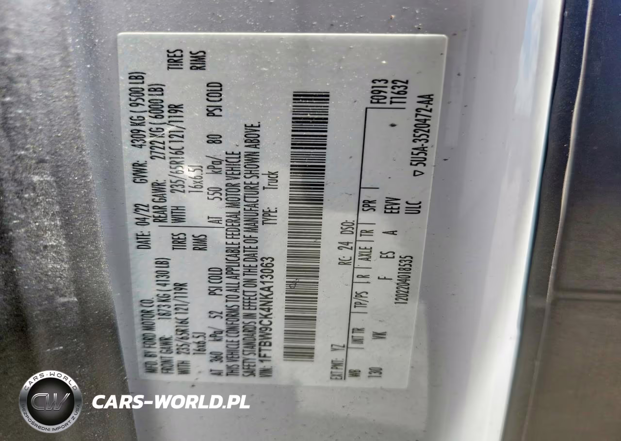 2022 Ford Transit 350 Delivery Van VIN:1FTBW9CK4NKA13063 - 13
