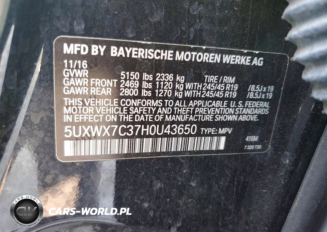 2017 BMW X3 xDrive35I VIN:5UXWX7C37H0U43650 - 13