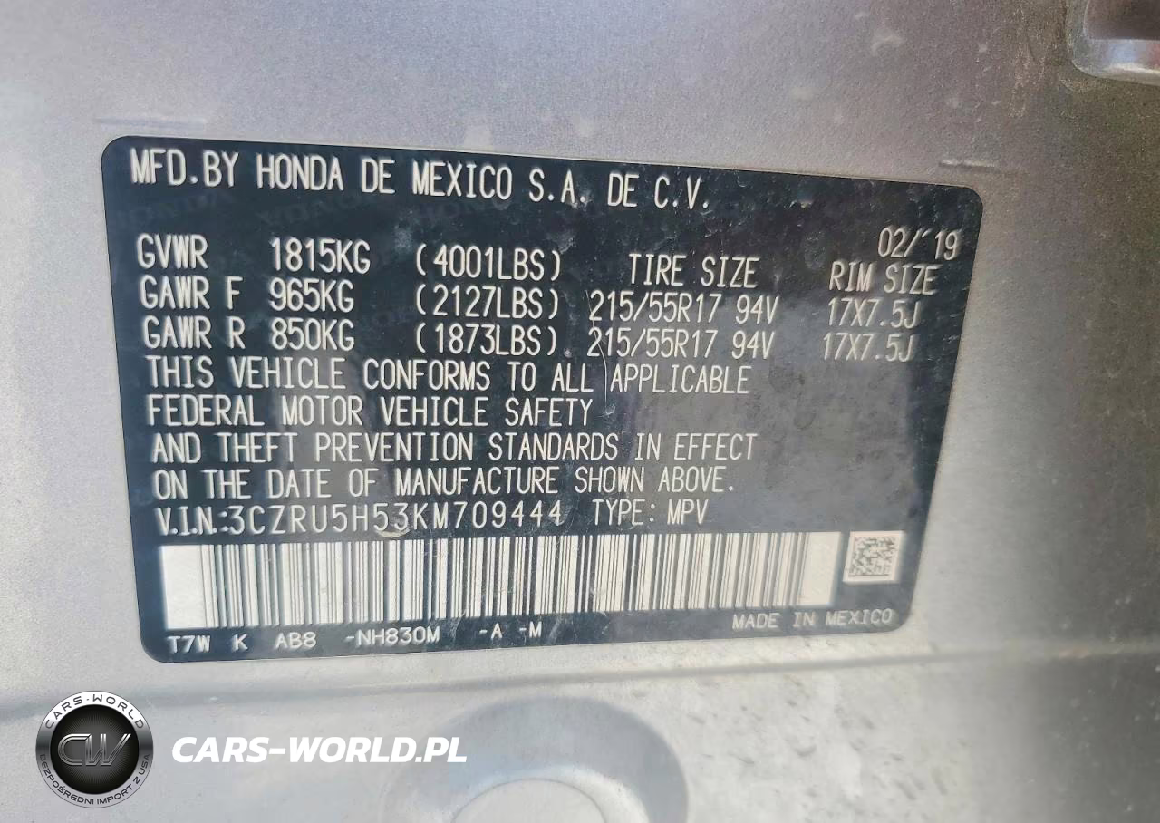 2019 Honda Hr-V Ex VIN:3CZRU5H53KM709444 - 12