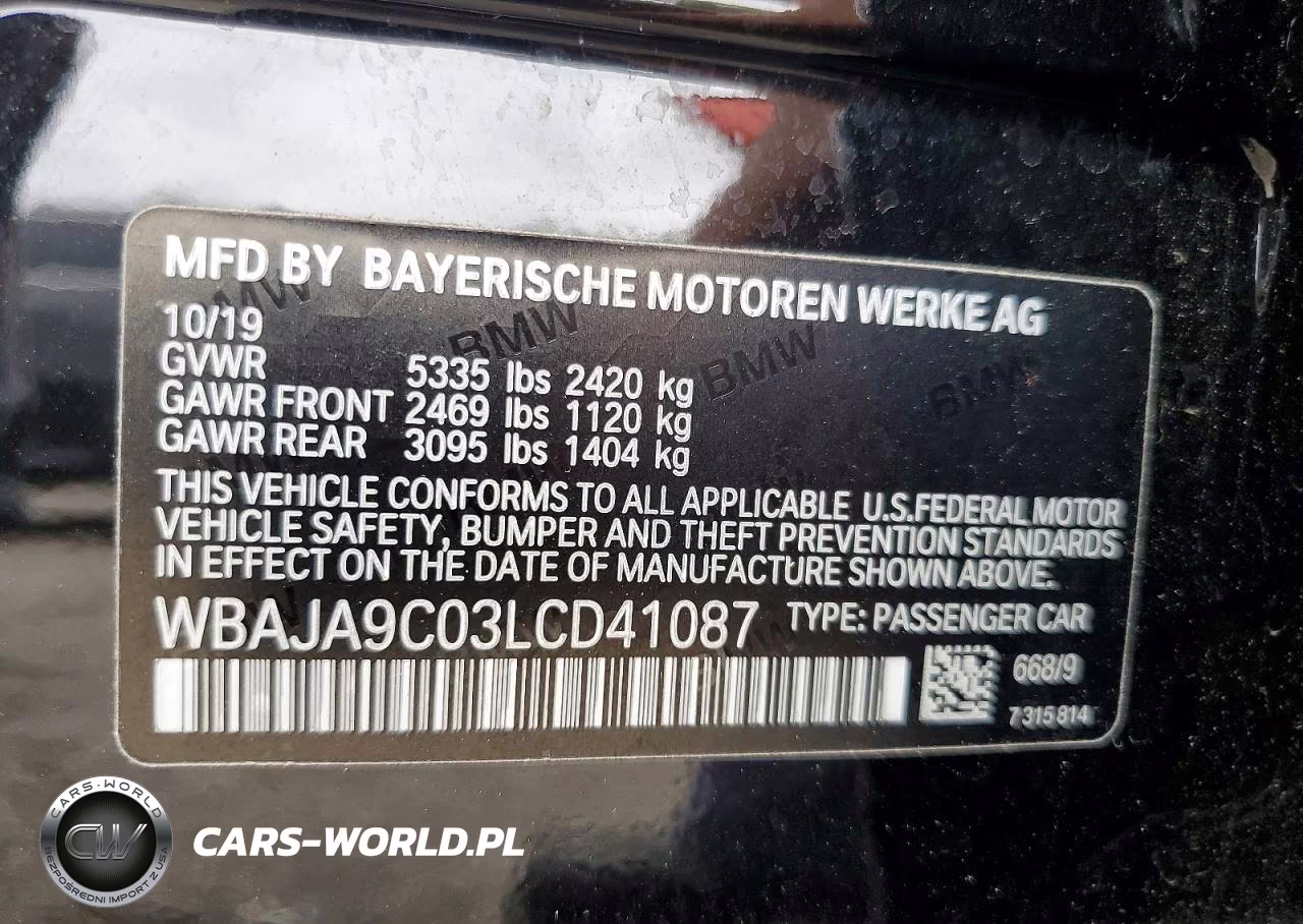 2020 BMW 530E VIN:WBAJA9C03LCD41087 - 12