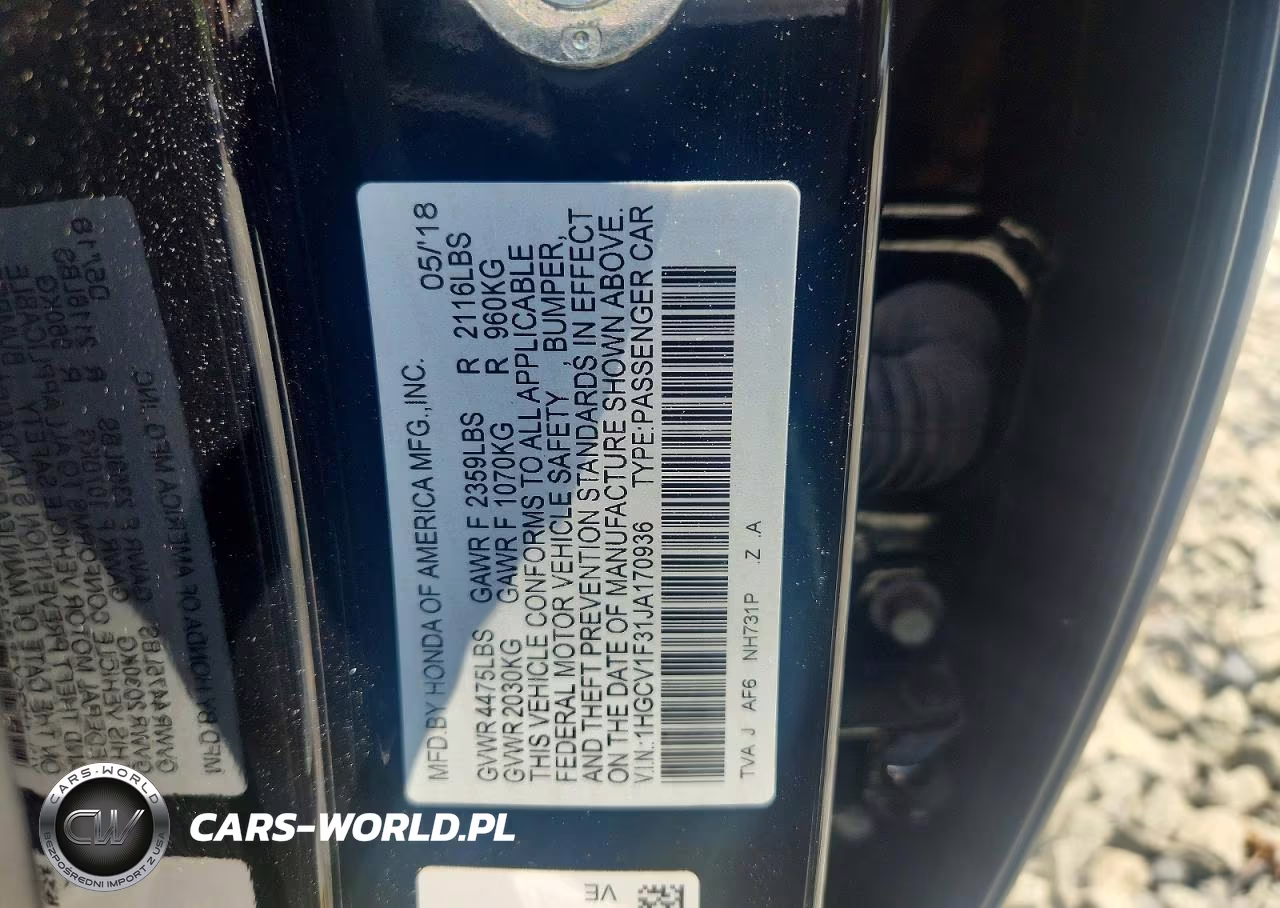 2018 Honda Accord VIN:1HGCV1F31JA170936 - 12