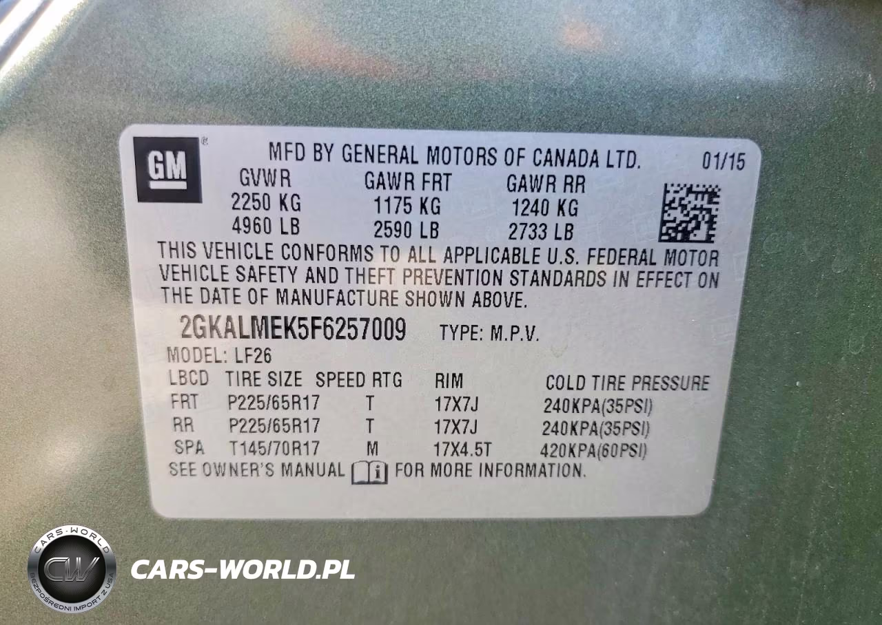 2015 GMC Terrain Sle VIN:2GKALMEK5F6257009 - 13