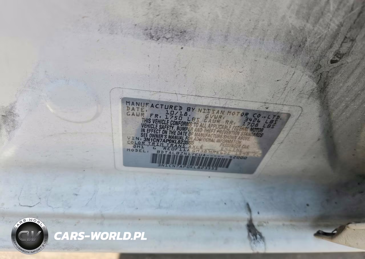 2019 Nissan Versa Sv VIN:3N1CN7AP0KL823555 - 12