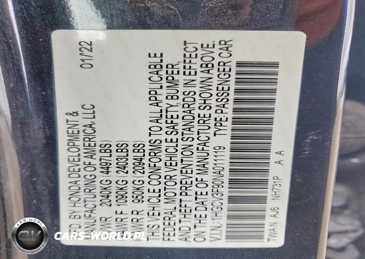 HONDA ACCORD VIN:1HGCV3F90NA011119 - 12