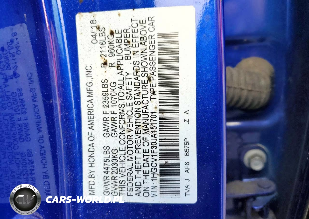 2018 Honda Accord Sport VIN:1HGCV1F30JA151701 - 13
