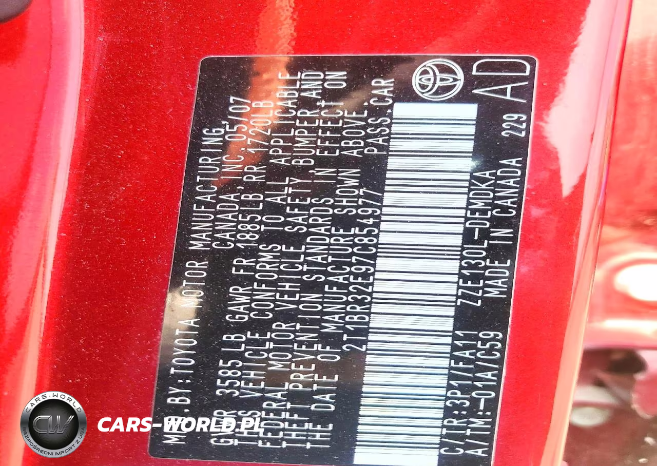 2007 Toyota Corolla Ce VIN:2T1BR32E97C854977 - 12