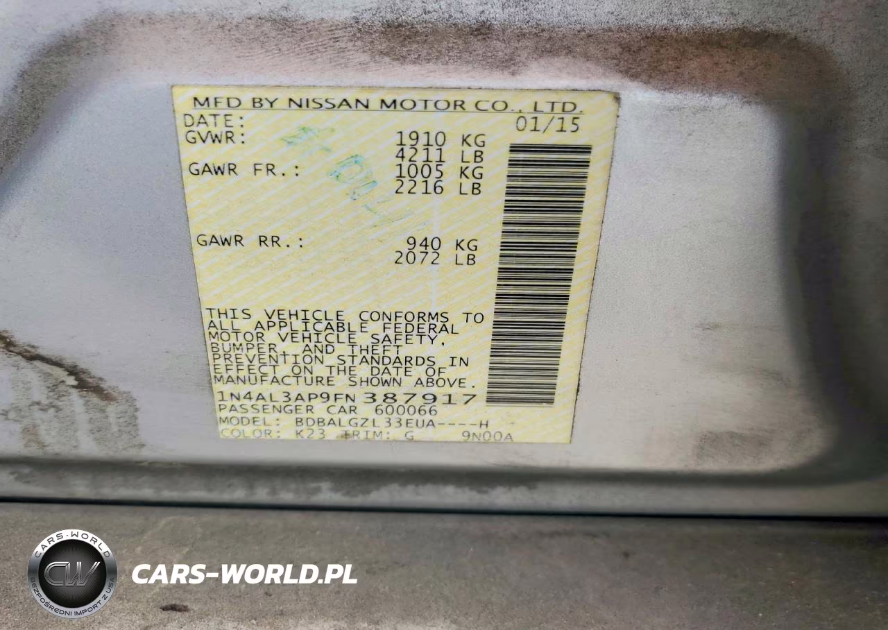 2015 Nissan Altima 2.5 S VIN:1N4AL3AP9FN387917 - 12