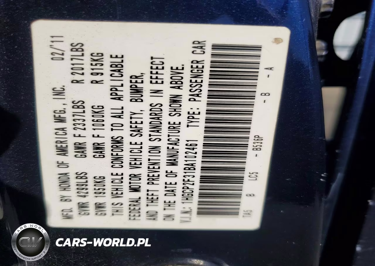 2011 Honda Accord Lx VIN:1HGCP2F31BA102461 - 12