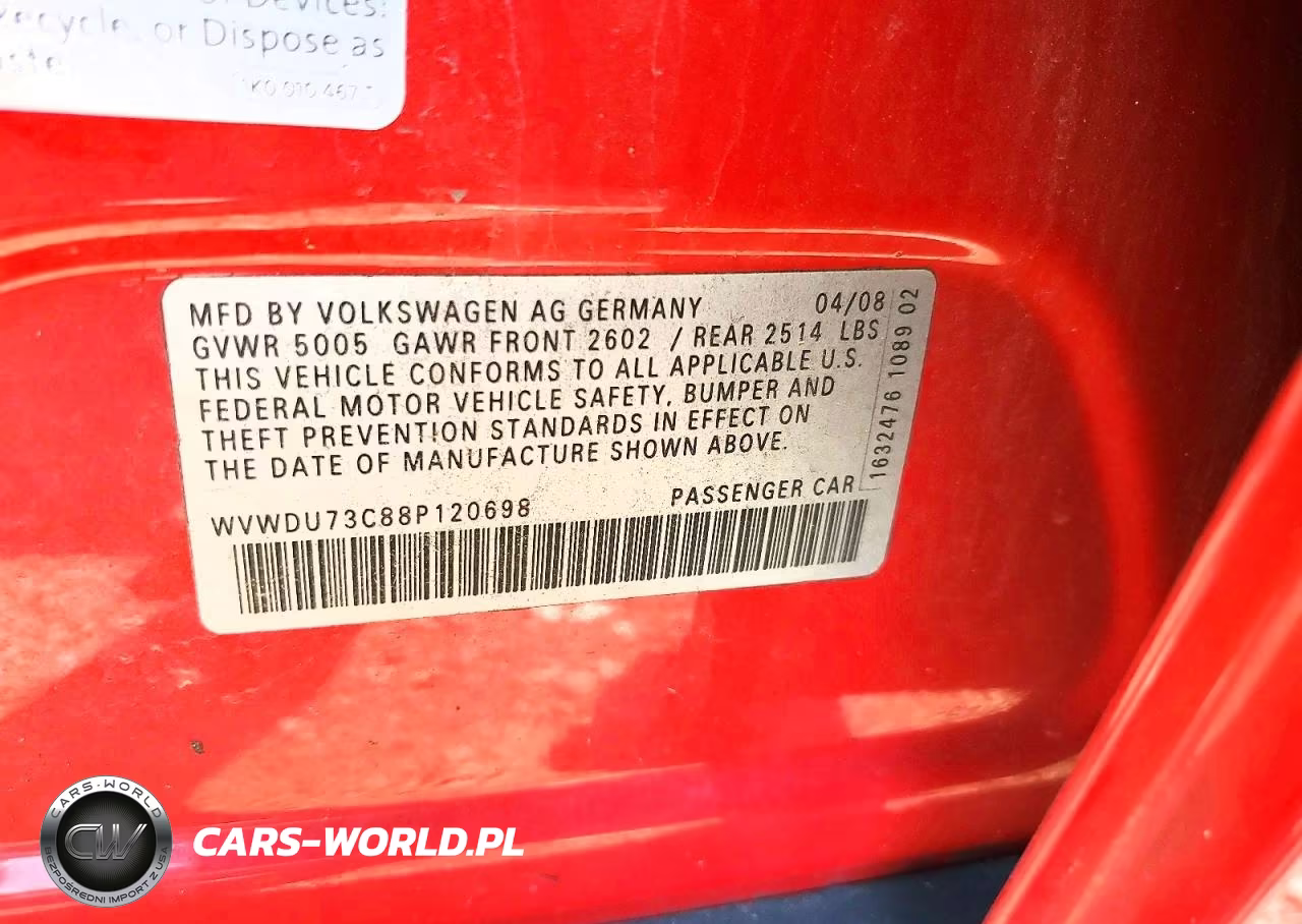 2008 Volkswagen Passat Vr6 4Motion VIN:WVWDU73C88P120698 - 12