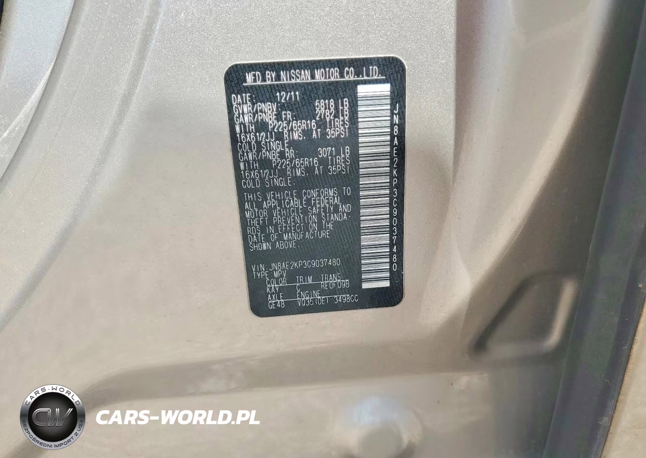 2012 Nissan Quest 3.5 S VIN:JN8AE2KP3C9037480 - 13