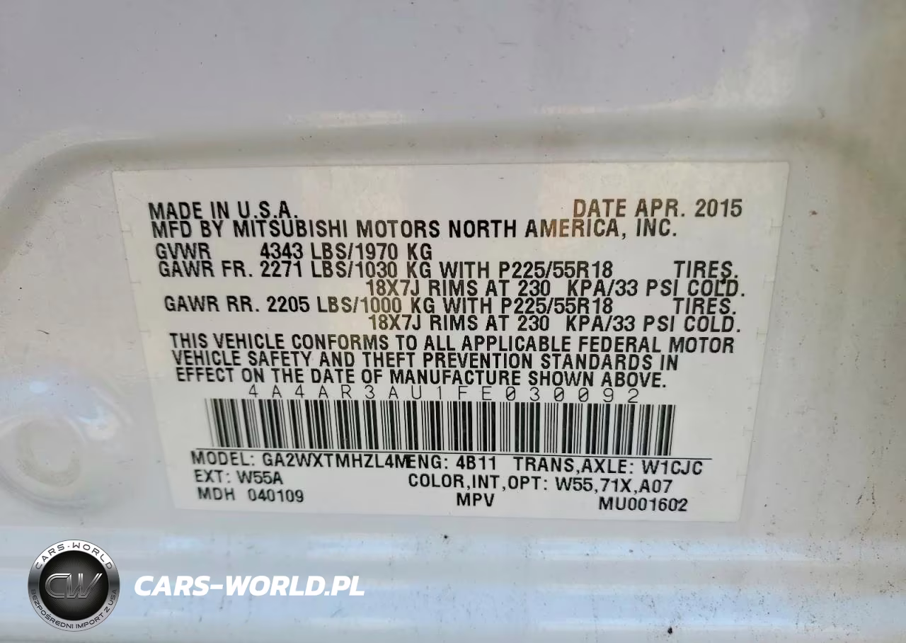 2015 Mitsubishi Outlander Sport Es VIN:4A4AR3AU1FE030092 - 14