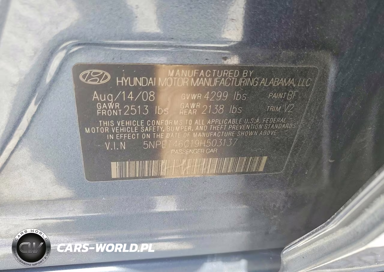 2009 Hyundai Sonata Gls VIN:5NPET46C19H503137 - 12