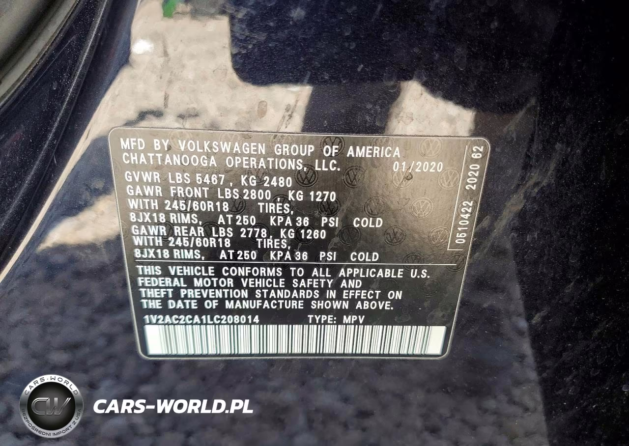 2020 Volkswagen Atlas Cross Sport S VIN:1V2AC2CA1LC208014 - 12