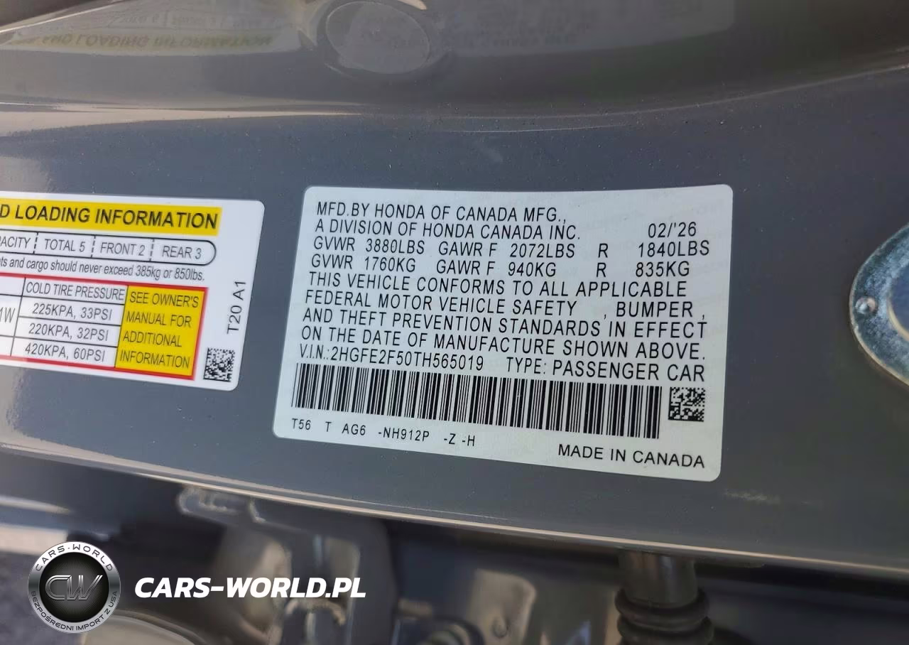 2026 Honda Civic Sport VIN:2HGFE2F50TH565019 - 13