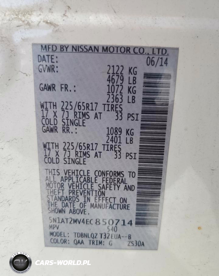 2014 Niss Rogue Sv VIN:5N1AT2MV4EC850714 - 14