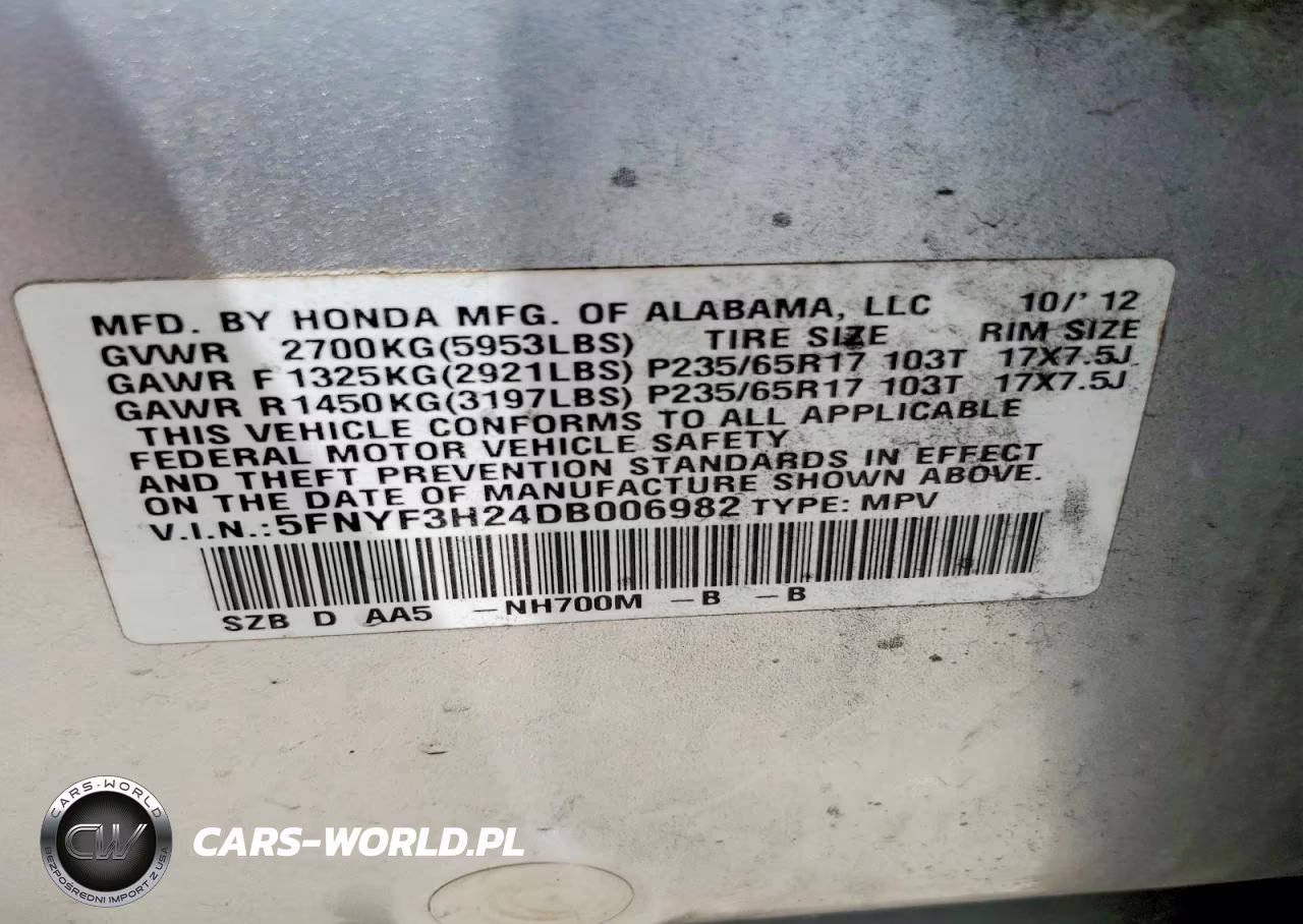 2013 Honda Pilot Lx VIN:5FNYF3H24DB006982 - 12