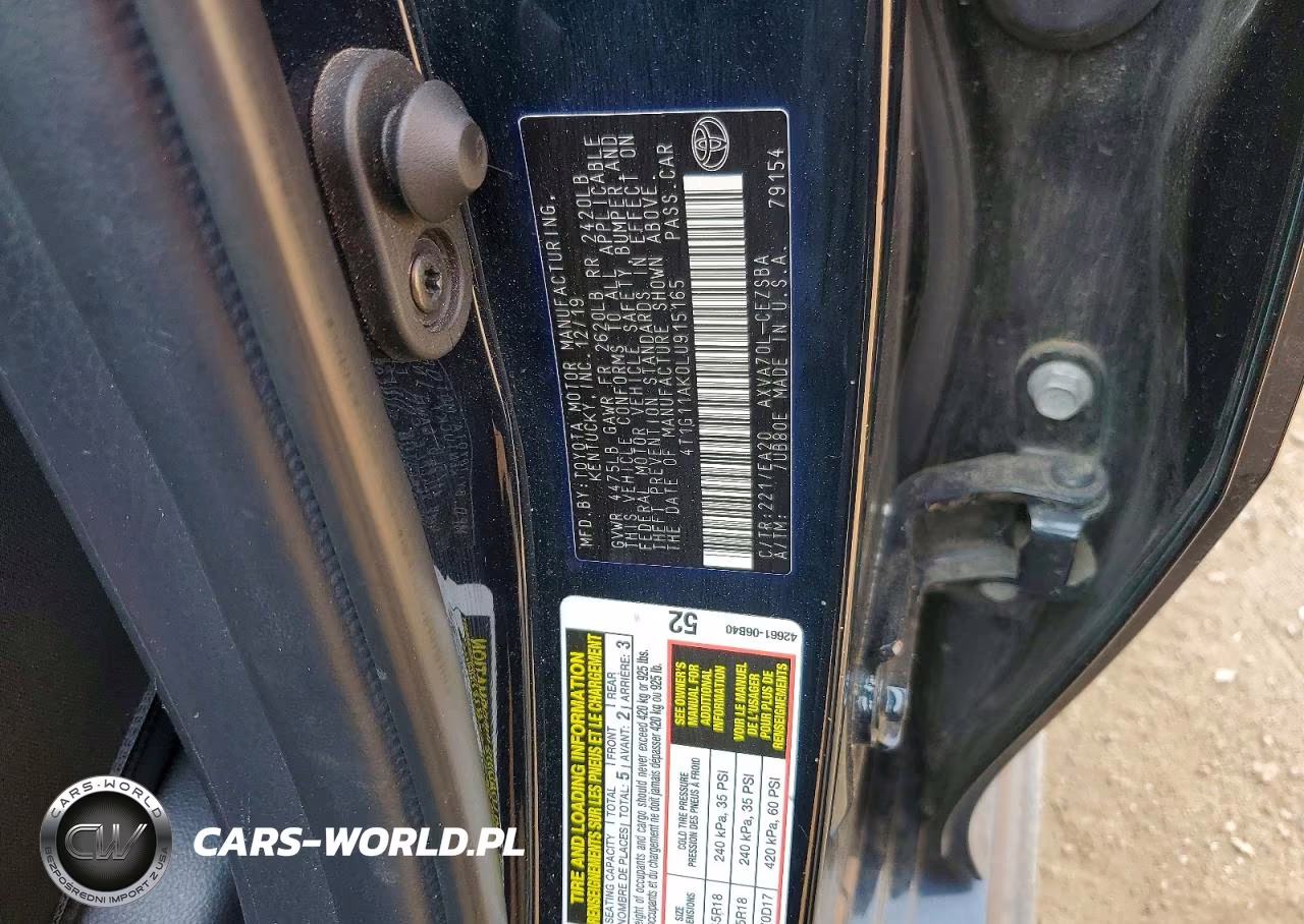 2020 Toyota Camry Se VIN:4T1G11AK0LU915165 - 12
