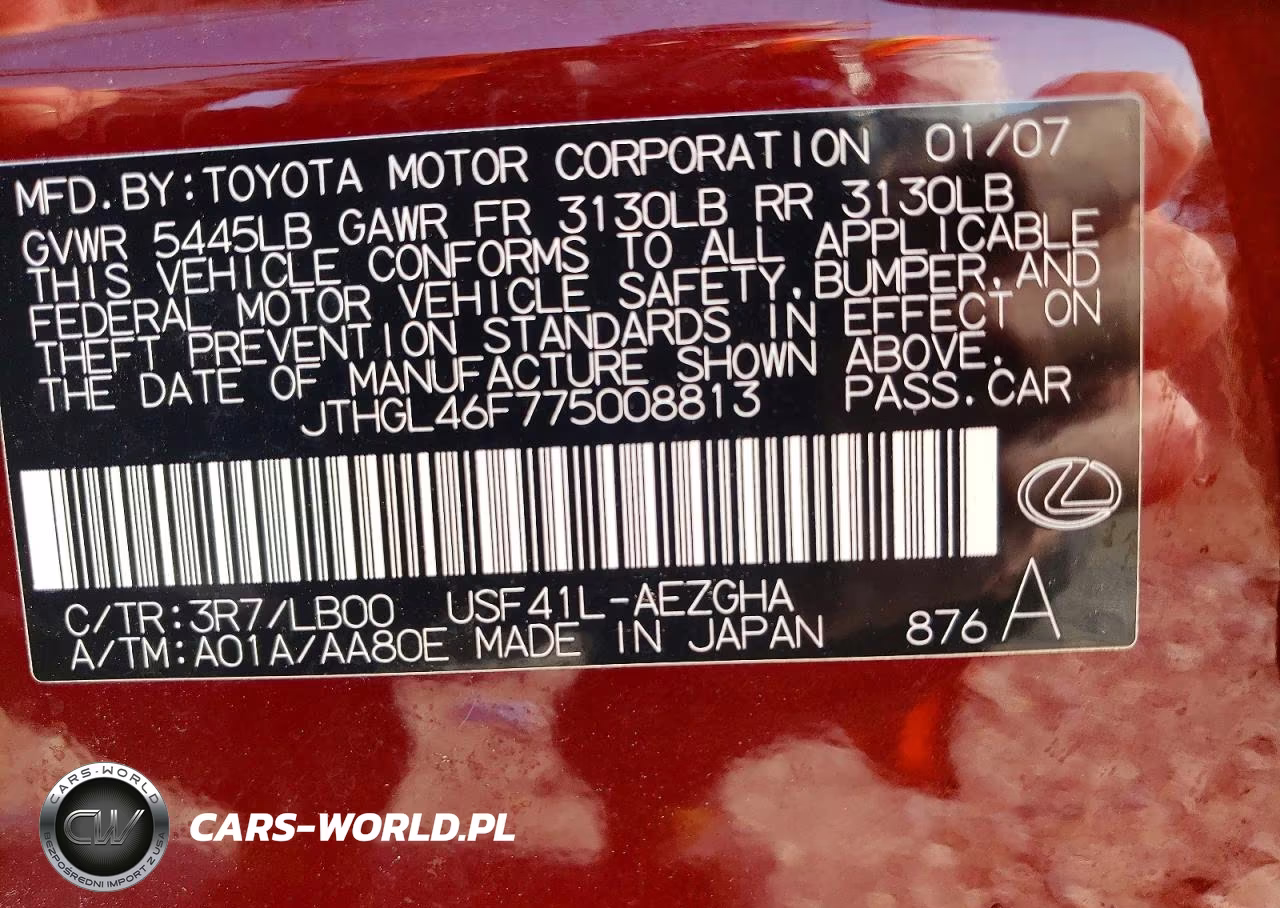 2007 LEXUS LS 460L VIN:JTHGL46F775008813 - 12