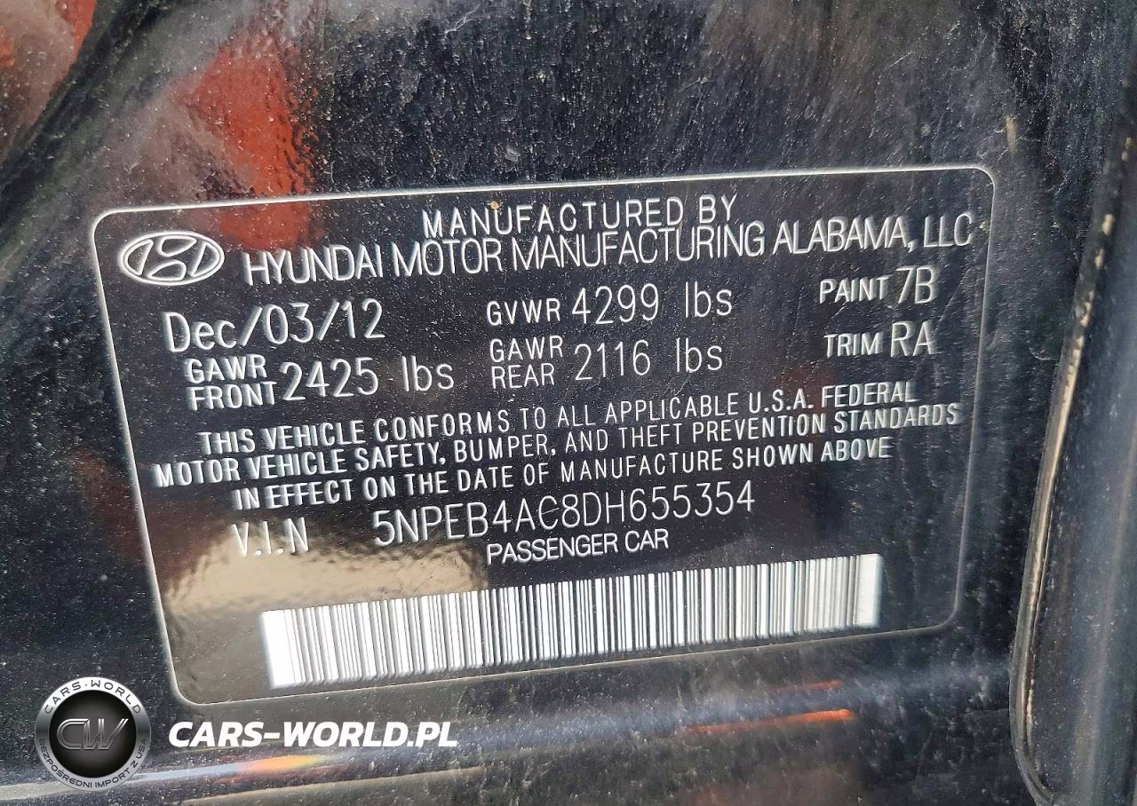 2013 Hyundai Sonata Gls VIN:5NPEB4AC8DH655354 - 13